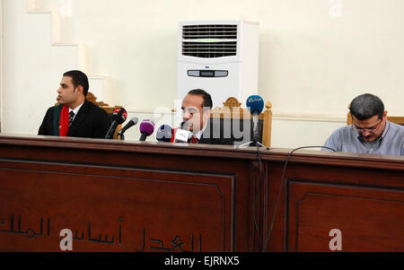 March 31, 2015 - Cairo, Cairo, Egypt - Egyptian Judges attend the trial of defendants of Tahrir Square violence during the fourth anniversary revolution of 25 January in Cairo on March 31, 2015. The court acquitted 68 defendants on the charges against them and a fine of 50.000 pounds  (Credit Image: © Amr Sayed/APA Images/ZUMA Wire) Stock Photo