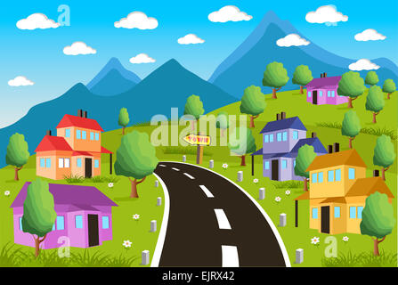 Small cartoon town / Cute colorful neighborhood Stock Photo - Alamy