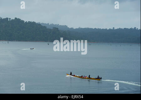 Transport boat on Brokopondo reservoir, Afobaka, Suriname Stock Photo