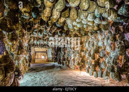 Polesine Parmense, the cellars for the aging of salted pork in the Antica Corte Pallavicina Relais Stock Photo