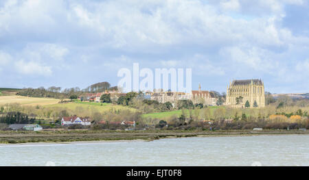 View across the Adur Valley towards Lancing College Chapel in Shoreham-by-Sea, West Sussex, England, UK. Stock Photo