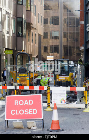 Traffic Cones and road closed sign in London England Stock Photo