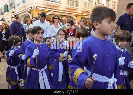 Children's Religious Procession, during Holy week, semana santa in Fuengirola, Malaga province, Spain. Stock Photo