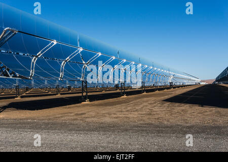 Parabolic trough solar energy collection panels at the Andasol solar power station near La Calahorra, Granada Province, Spain Stock Photo