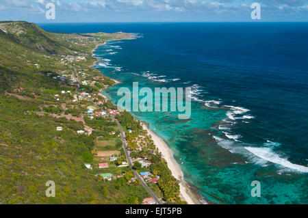 France. Guadeloupe, La Desirade island, Grande Anse (aerial view)  // Guadeloupe, ile de la Desirade, Grande Anse (vue aerienne) Stock Photo