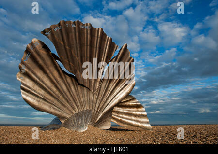 The scallop, a sculpture  to celebrate Benjamin Britten by Maggi Hambling, beach of Aldeburgh Suffolk England UK Europe Stock Photo