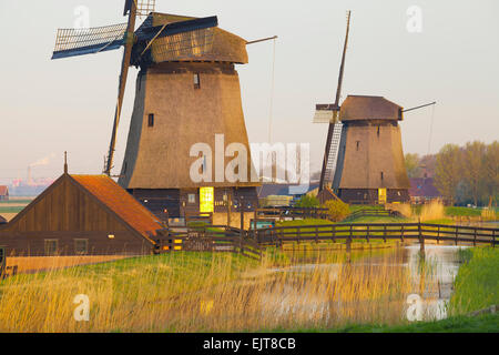 Windmills at Schermerhorn, North Holland, Netherlands Stock Photo