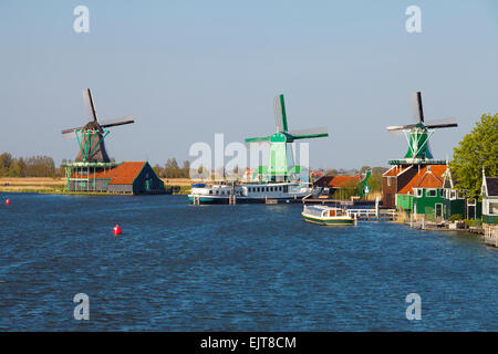 Windmills at the Zaanse Schans open-air museum, Amsterdam, Netherlands Stock Photo