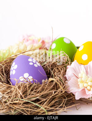 Colorful easter eggs with white points Stock Photo