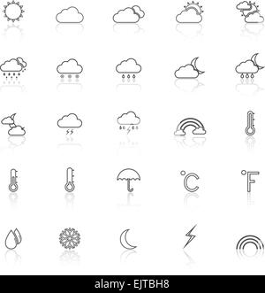 Weather line icons with reflect on black background, stock vector Stock ...