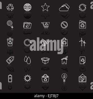 Ecology line icons with reflect on black background, stock vector Stock Vector