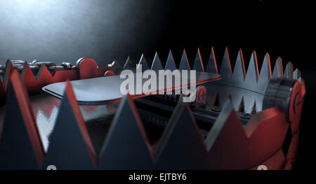 https://l450v.alamy.com/450v/ejtby6/an-open-metal-animal-trap-attached-to-the-ground-with-a-metal-chain-ejtby6.jpg