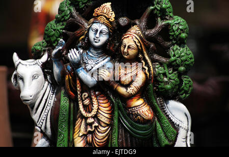 Closeup of Hindu God Shri Krishna and Radha Stock Photo