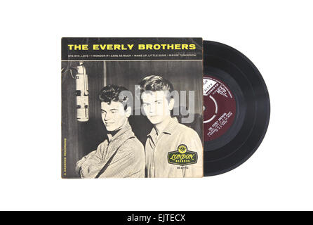 Vintage extended play record by the Everly Brothers featuring Bye Bye Love. Stock Photo