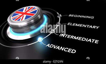 Modern switch pointing the word advanced. Black backgorund. Concept of english courses or language skill level Stock Photo