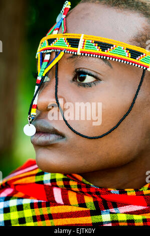 Young Kenyan woman in Maasai costume, Nairobi Stock Photo