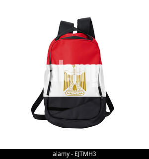 Egypt flag backpack isolated on white background. Back to school concept. Education and study abroad. Travel and tourism Stock Photo