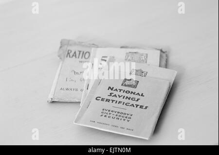 National Savings and Ration Books from the 1950s. Stock Photo