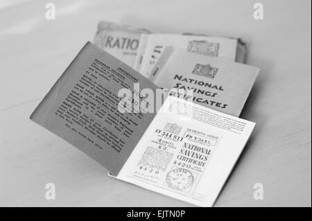 National Savings and Ration Books from the 1950s. Stock Photo