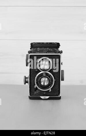 Vintage Rolleiflex Twin Lens film camera. Stock Photo