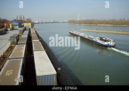 Container terminal and docks, Niehl, Cologne, Germany. Stock Photo