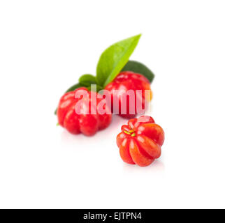 Tropical fruit also called Suriname Cherry, Cayenne Cherry, Pitanga or Brazilian Cherry isolated on white Stock Photo