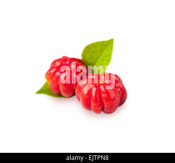 Tropical fruit also called Suriname Cherry, Cayenne Cherry, Pitanga or Brazilian Cherry isolated on white Stock Photo