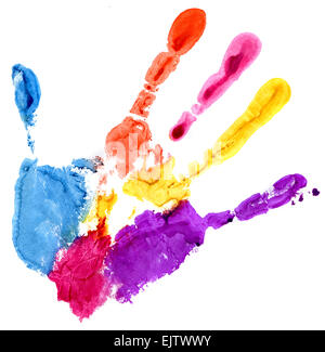 Rainbow colored hand. Colorful palm of the hand - illustration on white ...