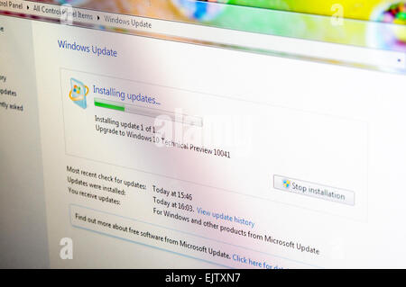 Installing Windows 10 Technical Preview build 10041, a public beta release. Stock Photo