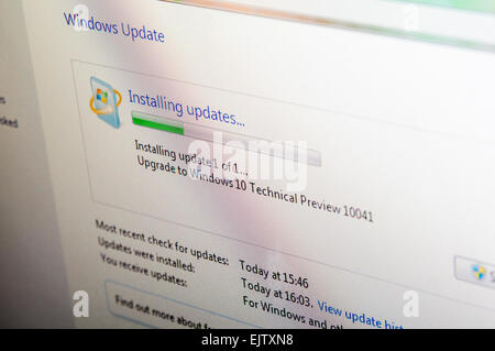 Installing Windows 10 Technical Preview build 10041, a public beta release. Stock Photo