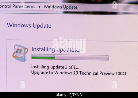 Installing Windows 10 Technical Preview build 10041, a public beta release. Stock Photo