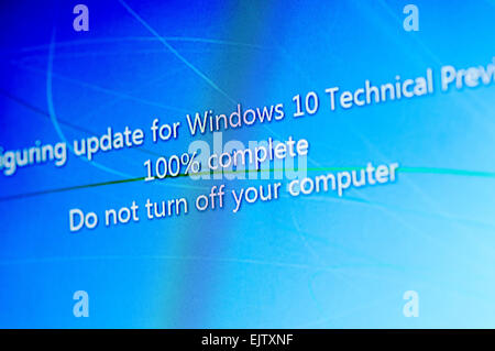 Installing Windows 10 Technical Preview, a public beta release. Stock Photo