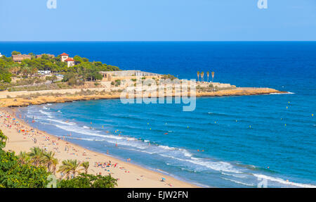 Sandy beach of Tarragona in warm summer day, Catalonia, Spain Stock Photo
