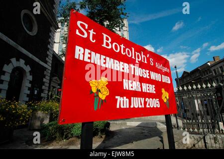 St Botolph's Church Remembers the Victims of the Aldgate Underground Terrorist Attack on the 7th July 2005, London, Britain - 28th August 2005 Stock Photo