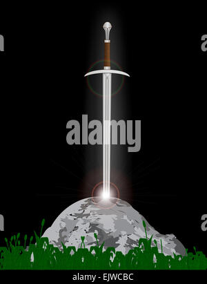 Excalibur King Arthur's sword in the stone over a white background ...