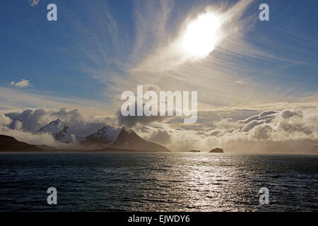 Sunset over northern coast South Georgia Stock Photo