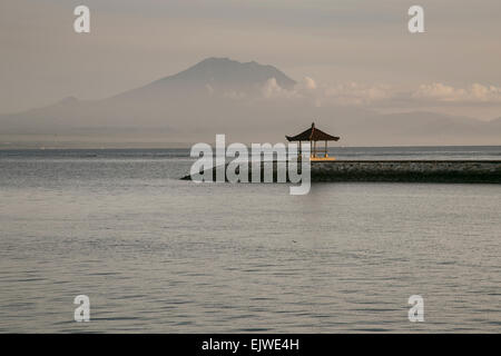 Mount Agung seen in the morning on Karang Beach, Sanur, Bali, Indonesia Stock Photo