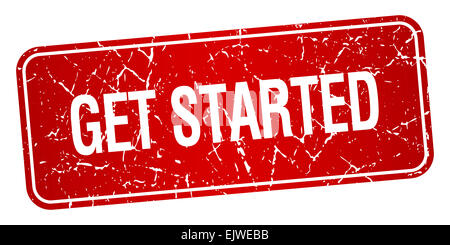 get started red square grunge textured isolated stamp Stock Photo