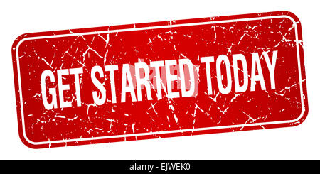 get started today red square grunge textured isolated stamp Stock Photo