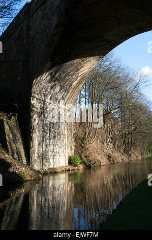 Copley railway viaduct crossing the Calder & Hebble Navigation, Copley, West Yorkshire Stock Photo