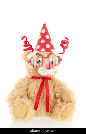 Funny Stuffed Christmas  bear isolated over white background Stock Photo