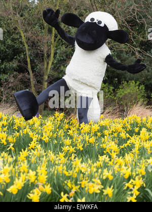 Shaun the Sheep with daffodils. Kew Gardens' Easter Festival 'Shaun the Sheep' opens at Kew Gardens on 28 March and runs to 12 April 2015. Stock Photo