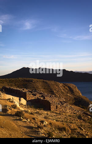 The ruins of Chinkana of Tiwanaku-Inca origin on Isla del Sol (Island of the Sun) on Lake Titicaca, Bolivia Stock Photo