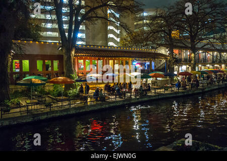 San Antonio downtown night river walk Stock Photo
