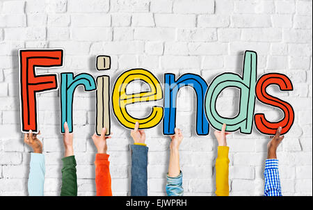 Multiethnic Group of Hands Holding Letter Friends Stock Photo - Alamy