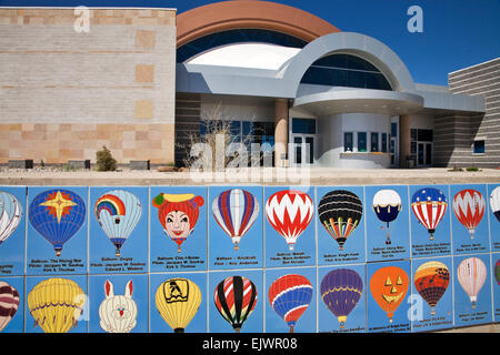 Colorful ceramic tiles representing different hot air balloons greet visitors in the parking lot of the Anderson Abruzzon. Stock Photo