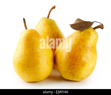 Three ripe yellow pears isolated on white background Stock Photo