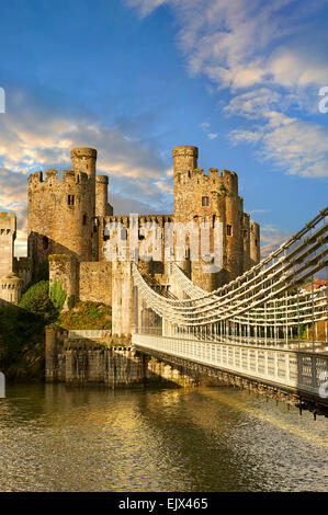 The medieval Conwy Castle or Conway Castle, built 1283 for Edward I., UNESCO World Heritage Site, Conwy, Wales, Great Britain Stock Photo
