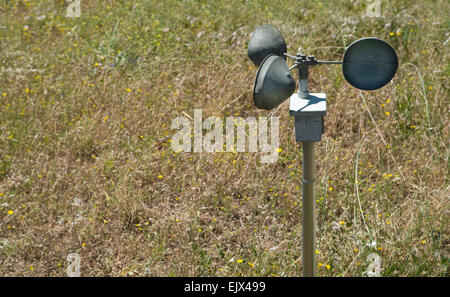 Metallic anemometer, a device for measuring wind speed, and is a common weather station instrument. Stock Photo