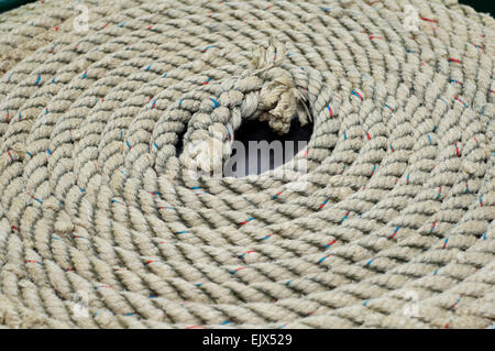 Rope on a canal narrow boat Stock Photo